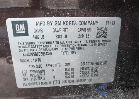 2013 Buick Encore Leather из США, поврежденный, VIN KL4CJGSB6DB094326